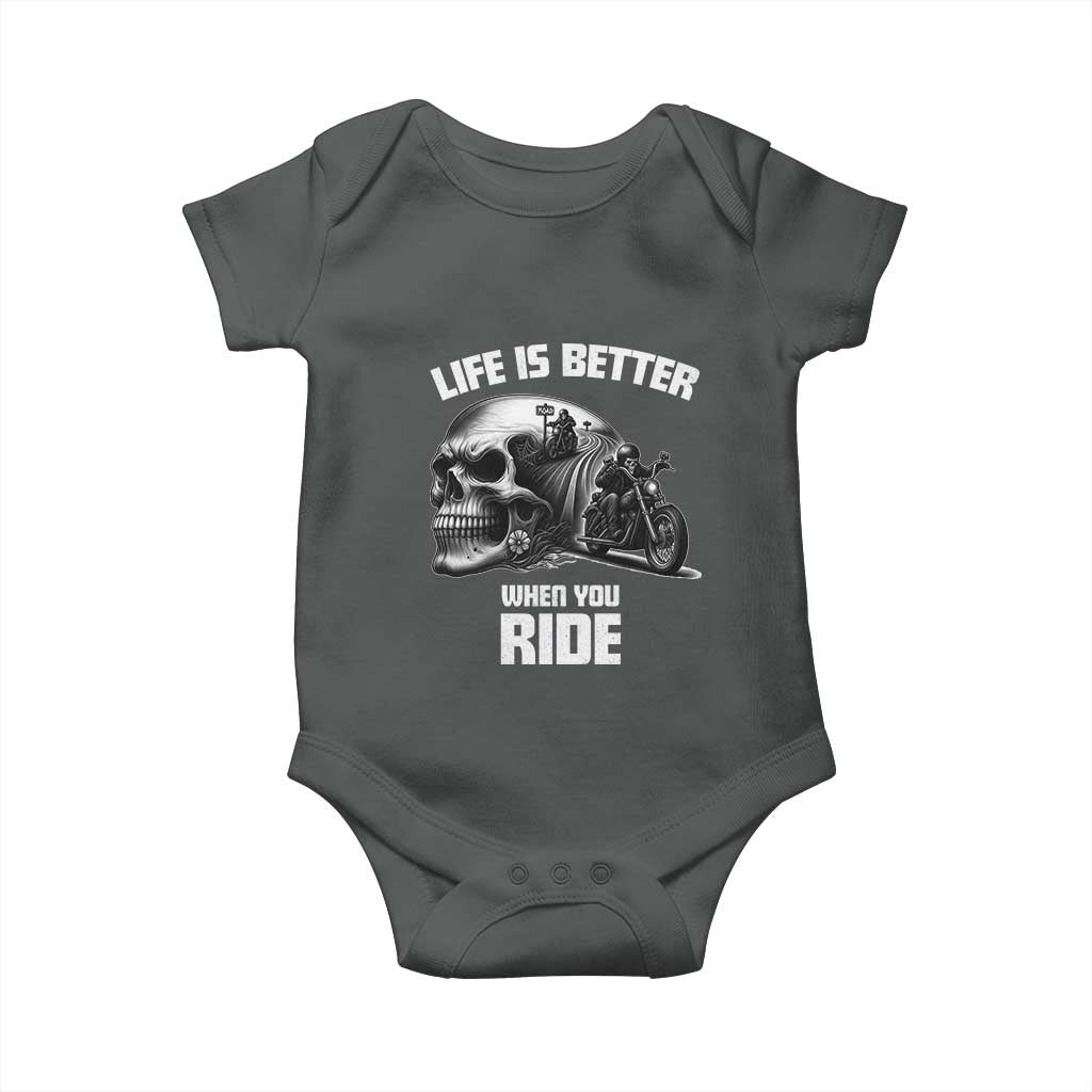 Funny Biker Skeleton Motorcycle Rider Baby Onesie Life Is Better When You Ride TS14 Dark Heather Print Your Wear