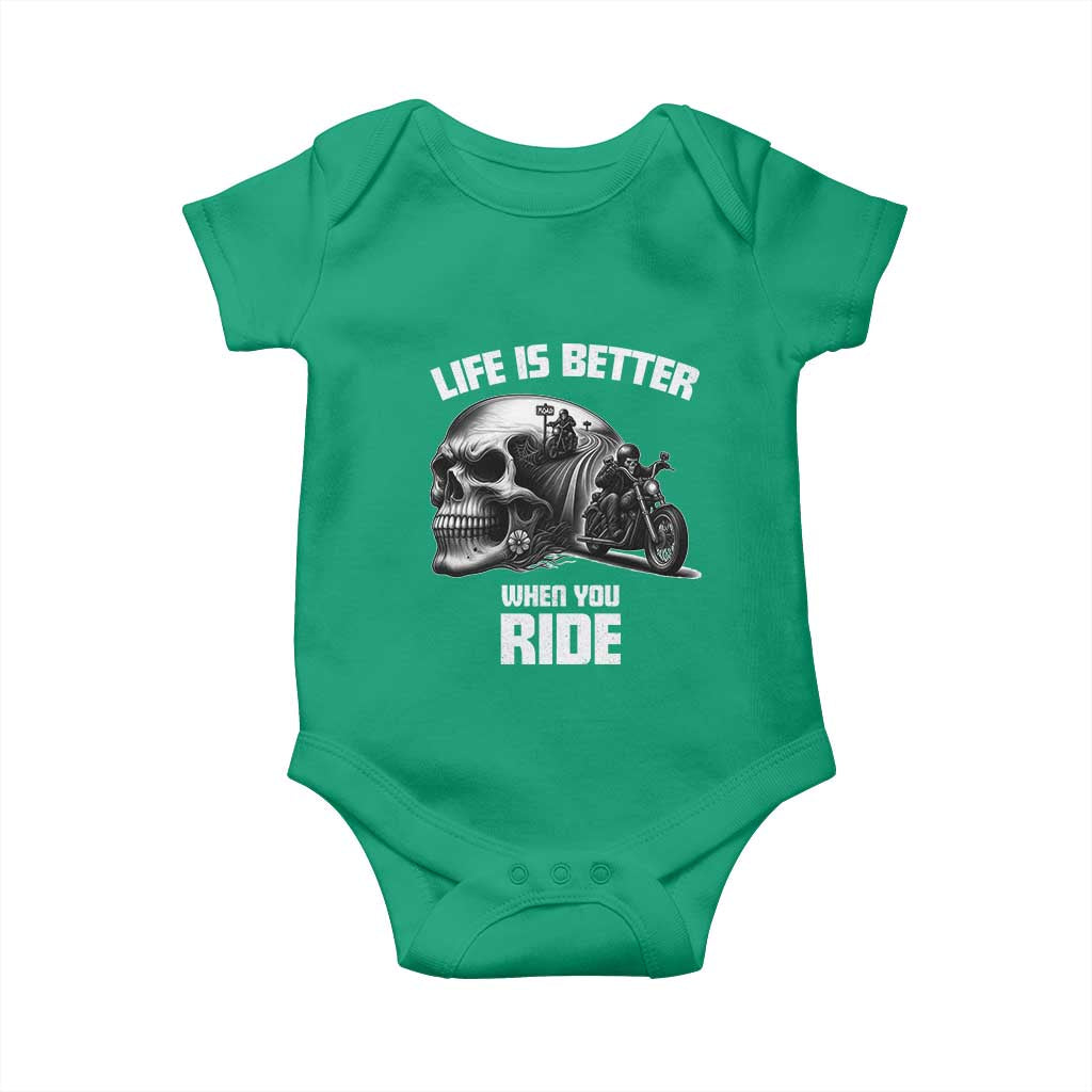 Funny Biker Skeleton Motorcycle Rider Baby Onesie Life Is Better When You Ride TS14 Irish Green Print Your Wear