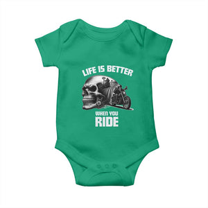Funny Biker Skeleton Motorcycle Rider Baby Onesie Life Is Better When You Ride TS14 Irish Green Print Your Wear