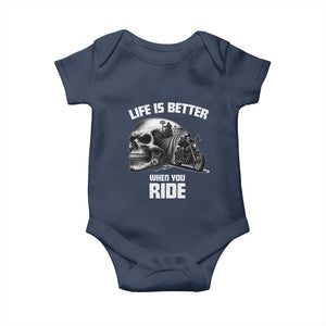 Funny Biker Skeleton Motorcycle Rider Baby Onesie Life Is Better When You Ride TS14 Navy Print Your Wear