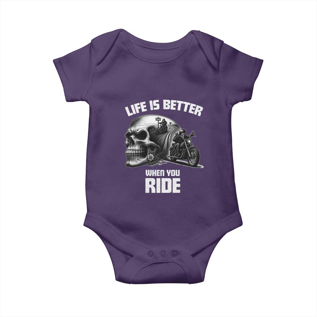 Funny Biker Skeleton Motorcycle Rider Baby Onesie Life Is Better When You Ride TS14 Purple Print Your Wear