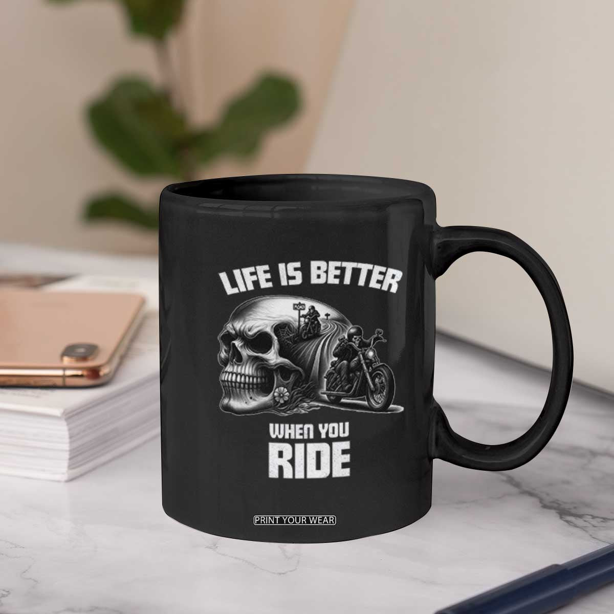 Funny Biker Skeleton Motorcycle Rider Coffee Mug Life Is Better When You Ride TS14 Print Your Wear