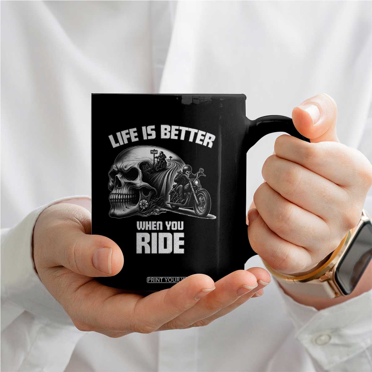 Funny Biker Skeleton Motorcycle Rider Coffee Mug Life Is Better When You Ride TS14 Print Your Wear