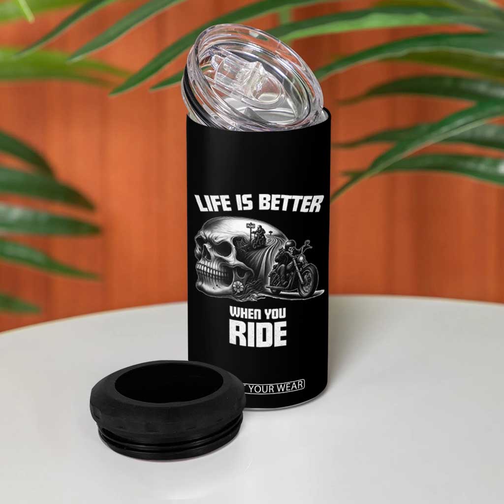 Funny Biker Skeleton Motorcycle Rider 4 in 1 Can Cooler Tumbler Life Is Better When You Ride TS14 Print Your Wear