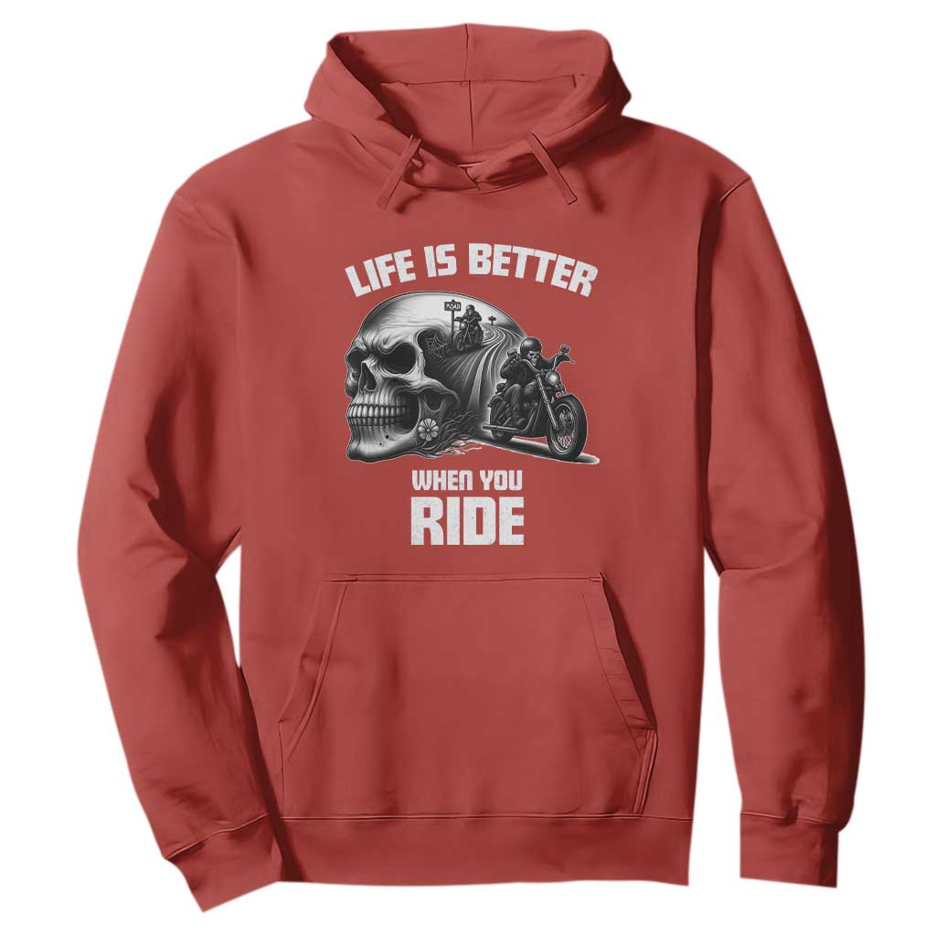 Funny Biker Skeleton Motorcycle Rider Hoodie Life Is Better When You Ride TS14 Red Print Your Wear
