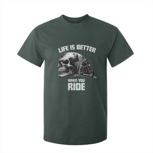 Funny Biker Skeleton Motorcycle Rider T Shirt For Kid Life Is Better When You Ride TS14 Dark Forest Green Print Your Wear