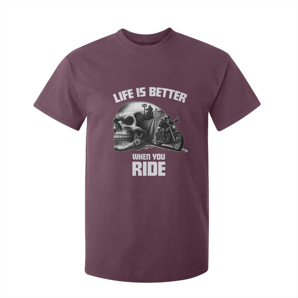 Funny Biker Skeleton Motorcycle Rider T Shirt For Kid Life Is Better When You Ride TS14 Maroon Print Your Wear