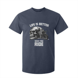 Funny Biker Skeleton Motorcycle Rider T Shirt For Kid Life Is Better When You Ride TS14 Navy Print Your Wear