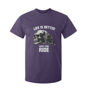Funny Biker Skeleton Motorcycle Rider T Shirt For Kid Life Is Better When You Ride TS14 Purple Print Your Wear
