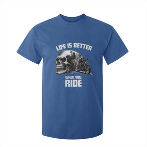 Funny Biker Skeleton Motorcycle Rider T Shirt For Kid Life Is Better When You Ride TS14 Royal Blue Print Your Wear