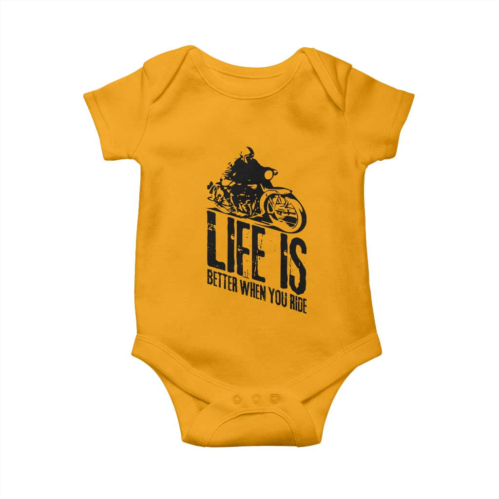Funny Motorcycle Biker Baby Onesie Life Is Better When You Ride TS14 Gold Print Your Wear