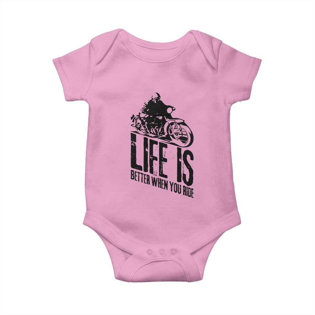 Funny Motorcycle Biker Baby Onesie Life Is Better When You Ride TS14 Light Pink Print Your Wear