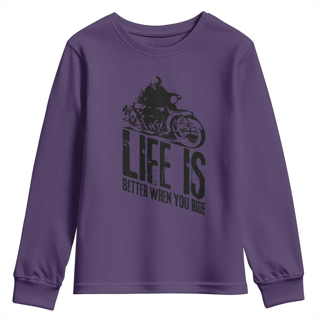 Funny Motorcycle Biker Youth Sweatshirt Life Is Better When You Ride TS14 Purple Print Your Wear