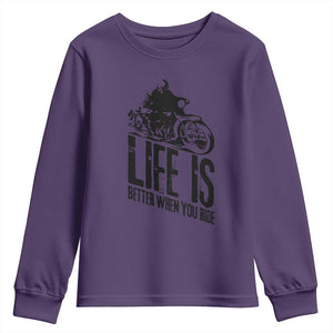 Funny Motorcycle Biker Youth Sweatshirt Life Is Better When You Ride TS14 Purple Print Your Wear