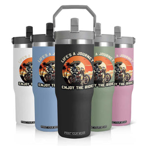 Funny Skeleton Mexican Motorcycle Biker Flip Straw Tumbler Life Is A Journey Enjoy the Ride TS14 Print Your Wear