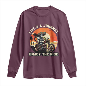 Funny Skeleton Mexican Motorcycle Biker Long Sleeve Shirt Life Is A Journey Enjoy the Ride TS14 Maroon Print Your Wear