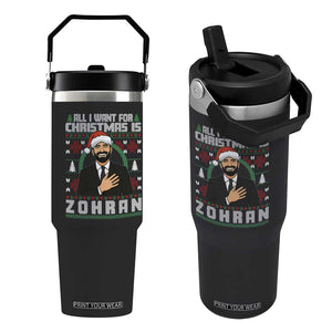 Zohran Mamdani Christmas Flip Straw Tumbler All I Want For Xmas Is New York City - Print Your Wear