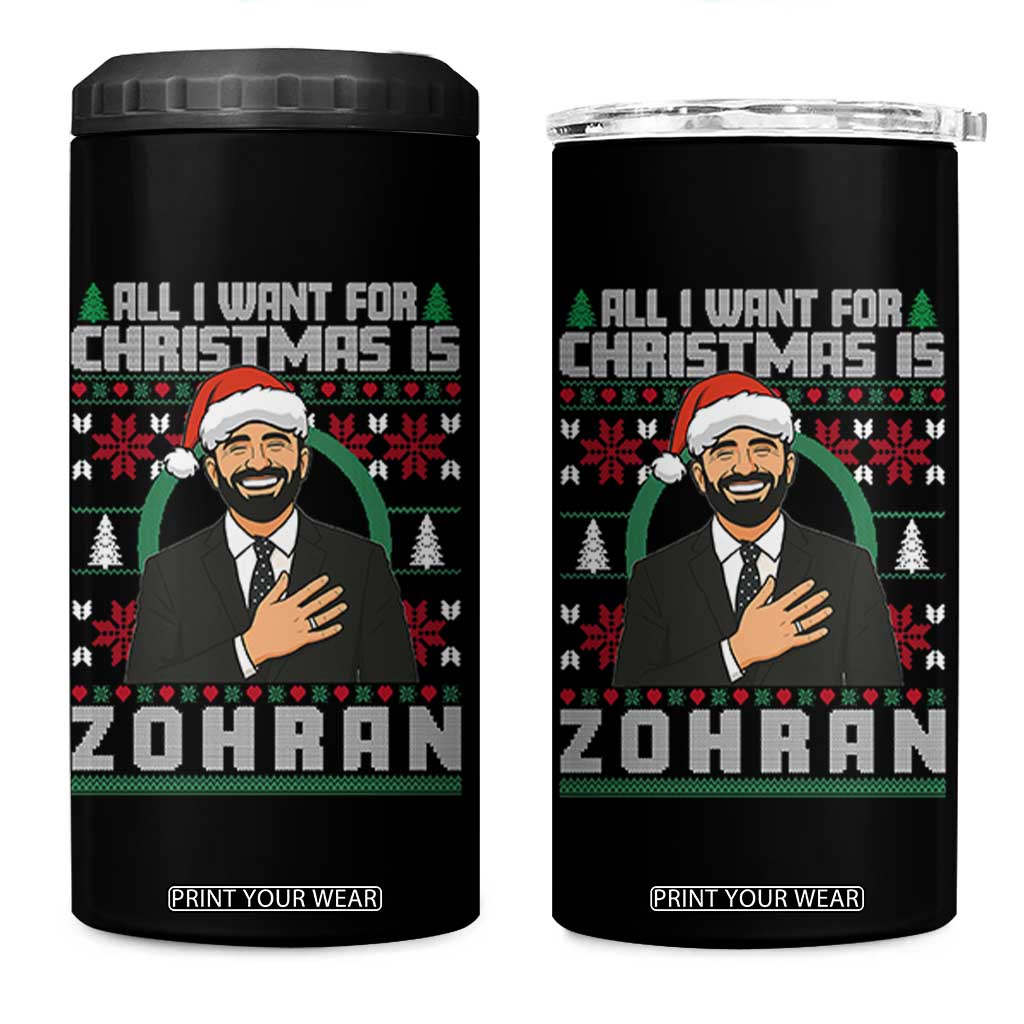 Zohran Mamdani Christmas 4 in 1 Can Cooler Tumbler All I Want For Xmas Is New York City - Print Your Wear