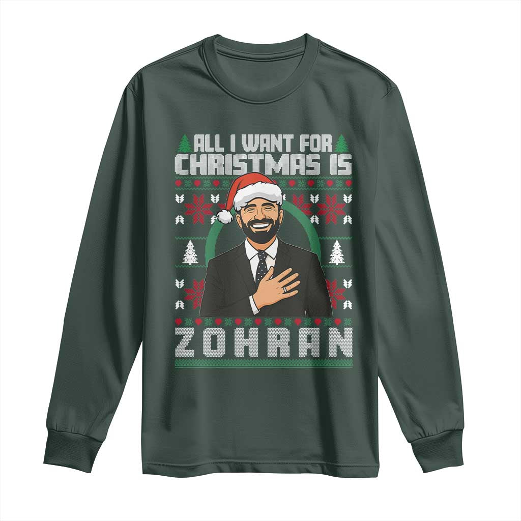 Zohran Mamdani Christmas Long Sleeve Shirt All I Want For Xmas Is New York City TS14 Dark Forest Green Print Your Wear