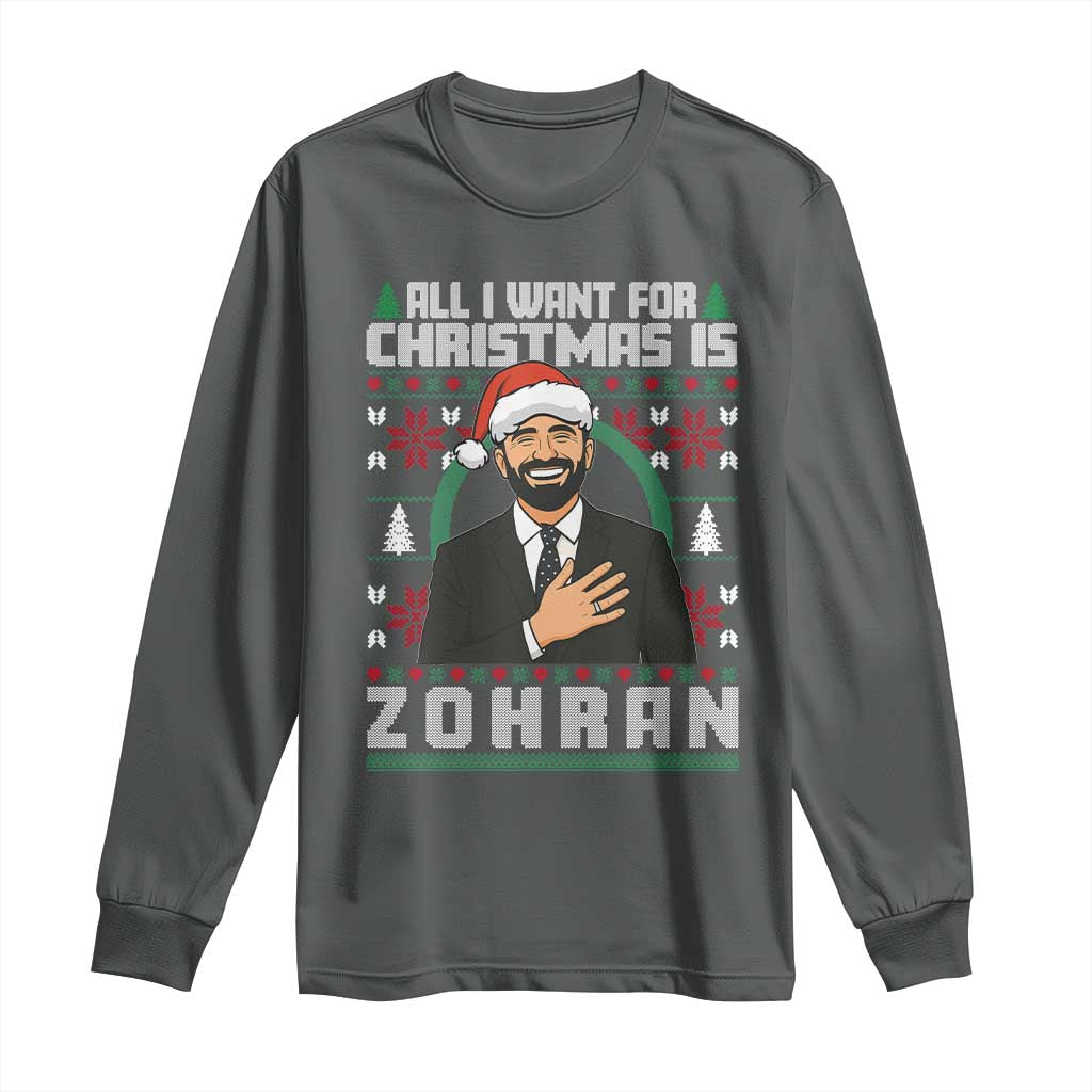 Zohran Mamdani Christmas Long Sleeve Shirt All I Want For Xmas Is New York City TS14 Dark Heather Print Your Wear