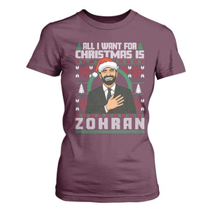 Zohran Mamdani Christmas T Shirt For Women All I Want For Xmas Is New York City TS14 Maroon Print Your Wear