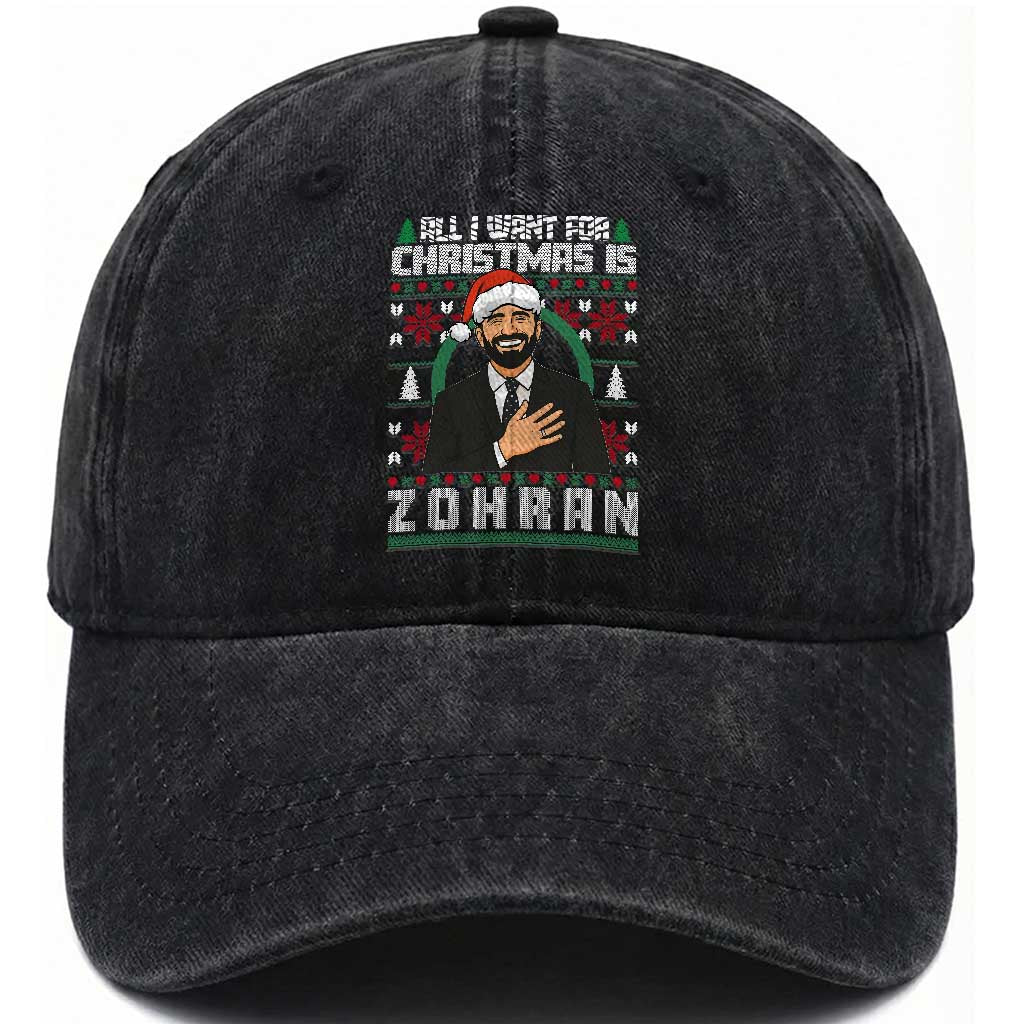 Zohran Mamdani Christmas Washed Cotton Baseball Cap All I Want For Xmas Is New York City TS14 Washed Cap Universal Fit Black Print Your Wear
