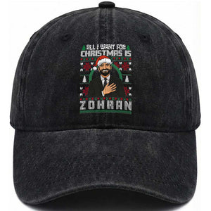Zohran Mamdani Christmas Washed Cotton Baseball Cap All I Want For Xmas Is New York City TS14 Washed Cap Universal Fit Black Print Your Wear