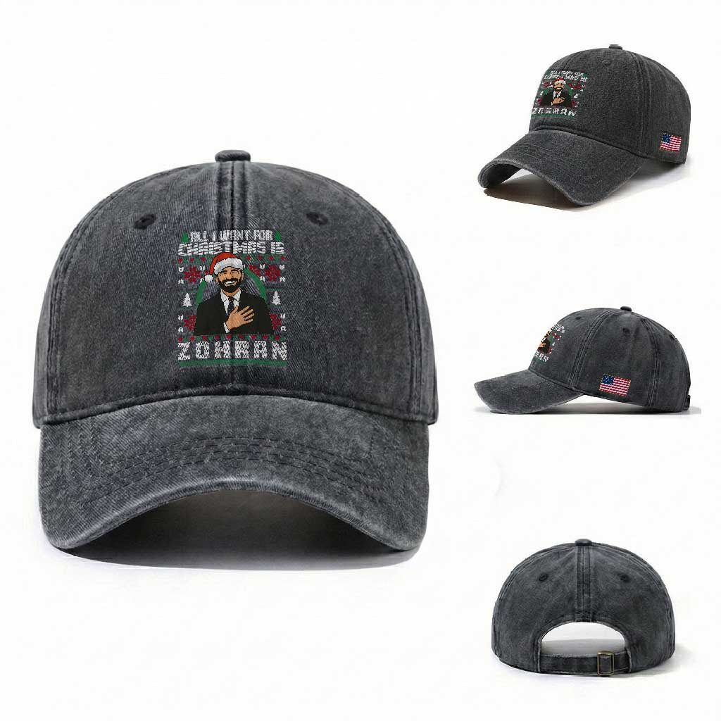 Zohran Mamdani Christmas Washed Cotton Baseball Cap All I Want For Xmas Is New York City TS14 Washed Cap Universal Fit Dark Gray Print Your Wear