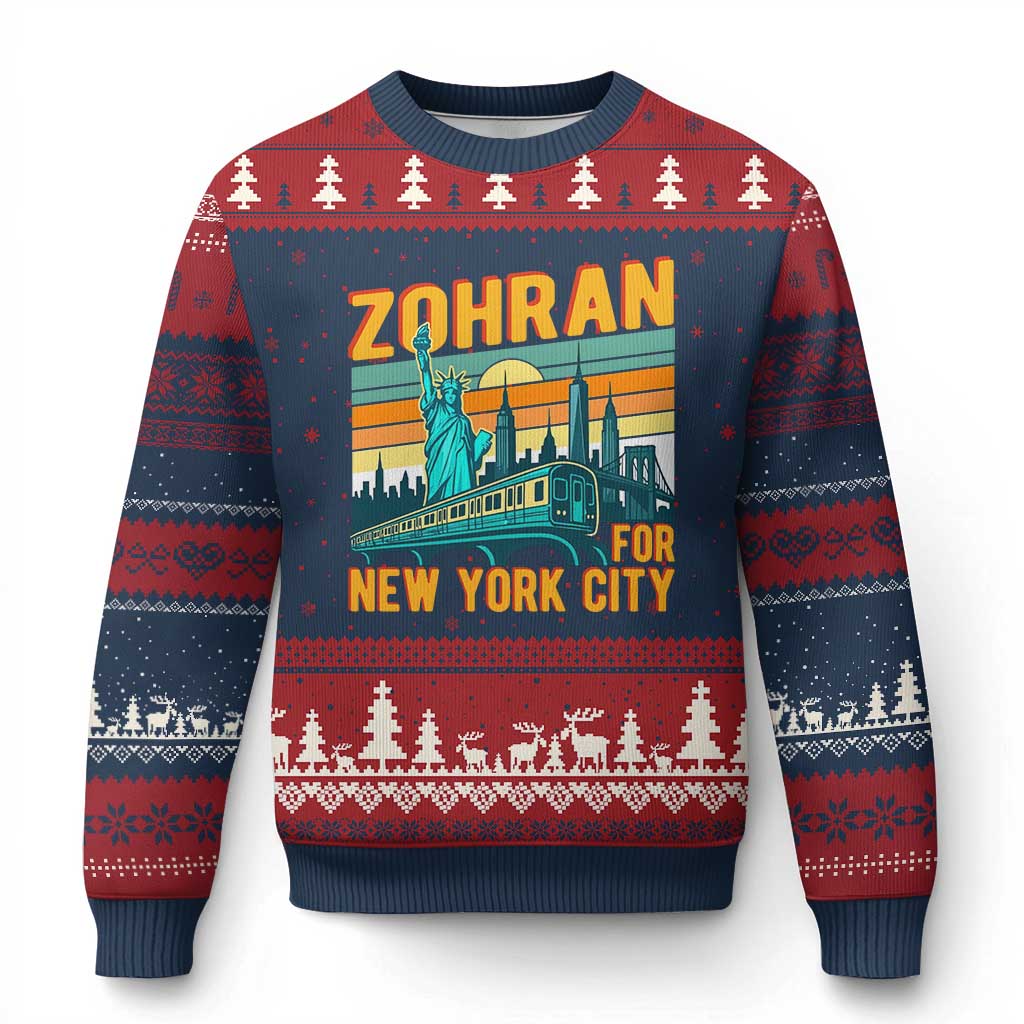 Zohran Mamdani NYC Mayor Ugly Christmas Sweater TS14 Navy Red Print Your Wear