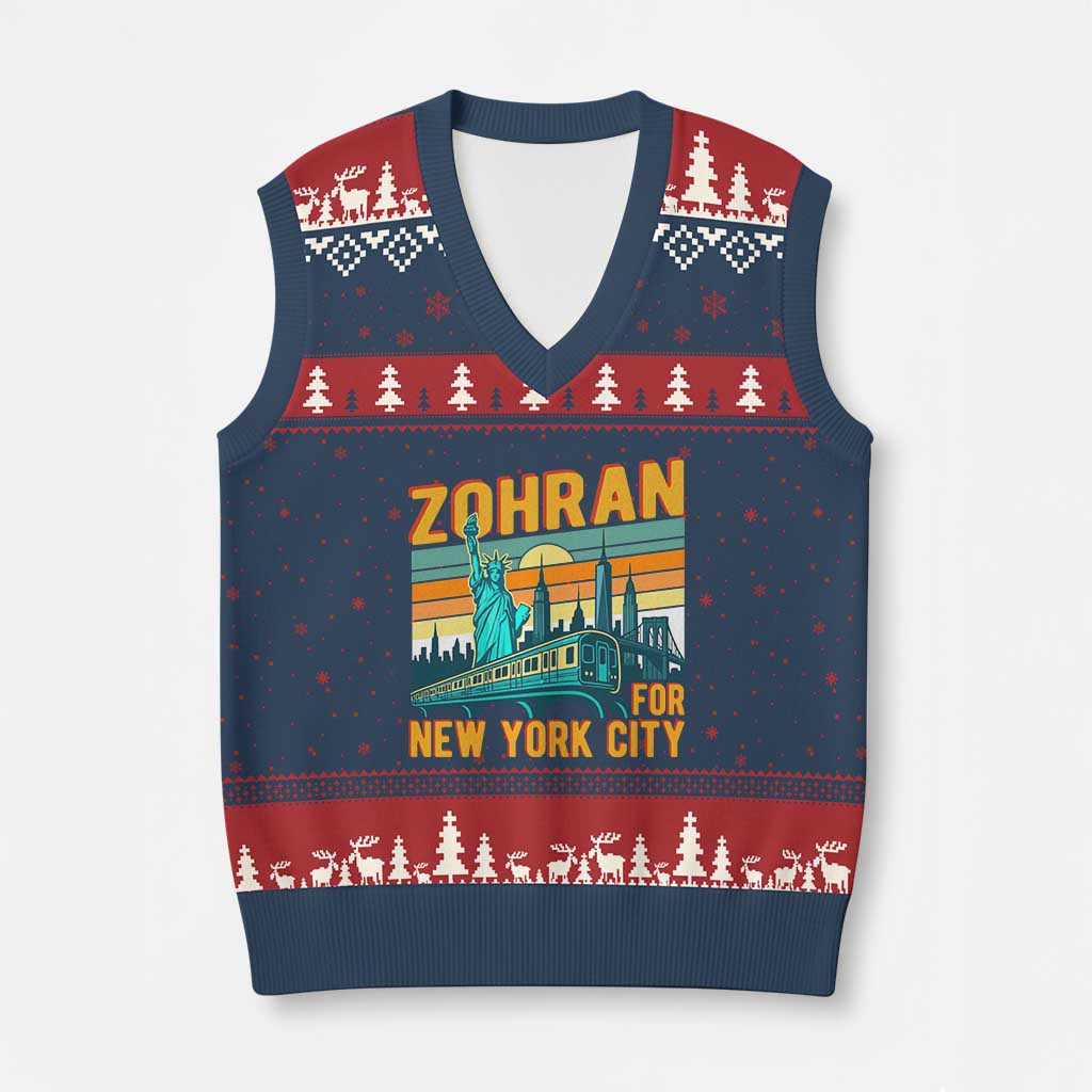 Zohran Mamdani NYC Mayor V-Neck Knit Sweater Vest TS14 Navy Red Print Your Wear