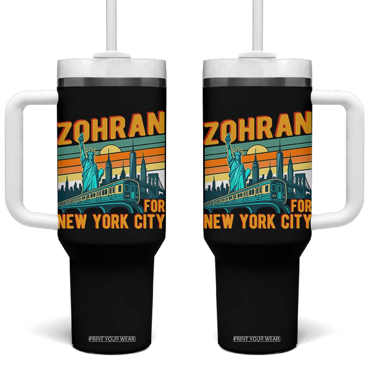 Zohran Mamdani NYC Mayor Tumbler With Handle TS14 One Size: 40 oz Black Print Your Wear