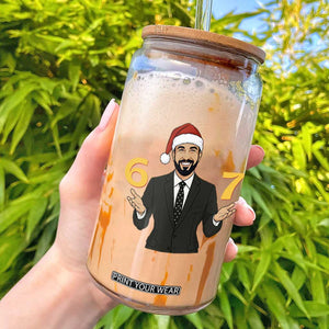 67 Six Seven Zohran Mamdani Christmas Glass Can TS14 White Print Your Wear