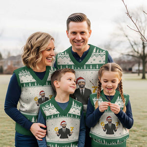 67 Six Seven Zohran Mamdani Xmas V-Neck Knit Sweater Vest TS14 Beige Green Print Your Wear