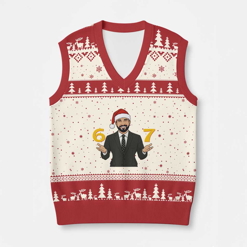 67 Six Seven Zohran Mamdani Xmas V-Neck Knit Sweater Vest TS14 Beige Red Print Your Wear