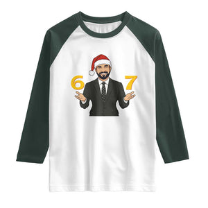 67 Six Seven Zohran Mamdani Christmas Raglan Shirt TS14 White Dark Forest Green Print Your Wear