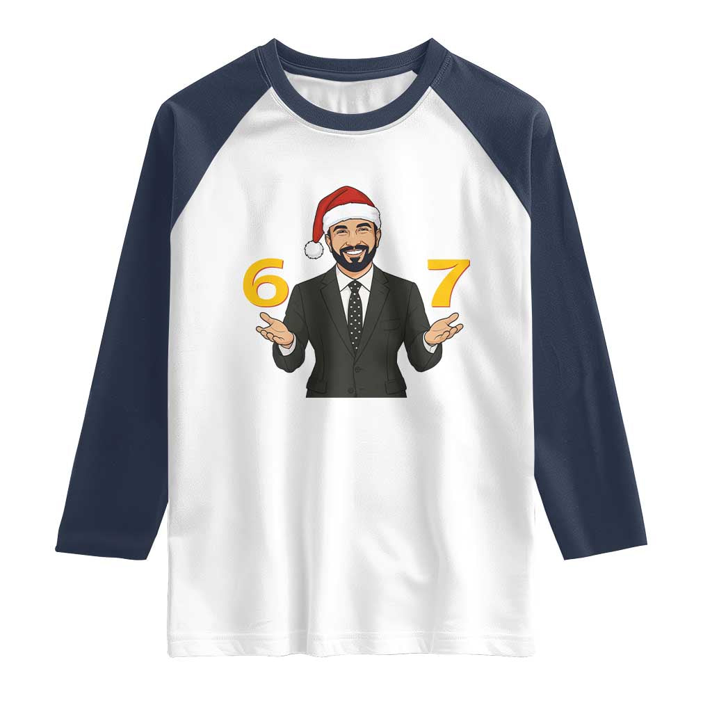 67 Six Seven Zohran Mamdani Christmas Raglan Shirt TS14 White Navy Print Your Wear