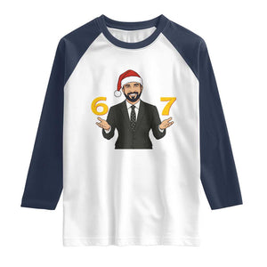 67 Six Seven Zohran Mamdani Christmas Raglan Shirt TS14 White Navy Print Your Wear