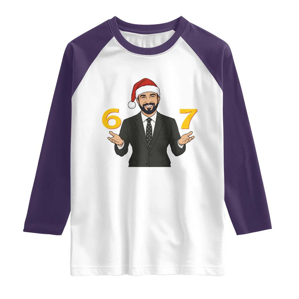 67 Six Seven Zohran Mamdani Christmas Raglan Shirt TS14 White Purple Print Your Wear