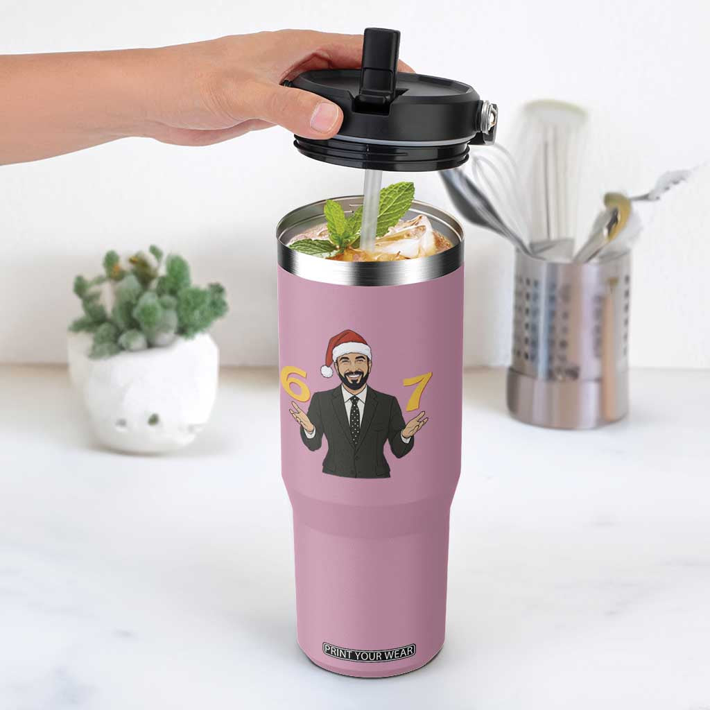 67 Six Seven Zohran Mamdani Christmas Flip Straw Tumbler TS14 One Size: 30 oz Light Pink Print Your Wear