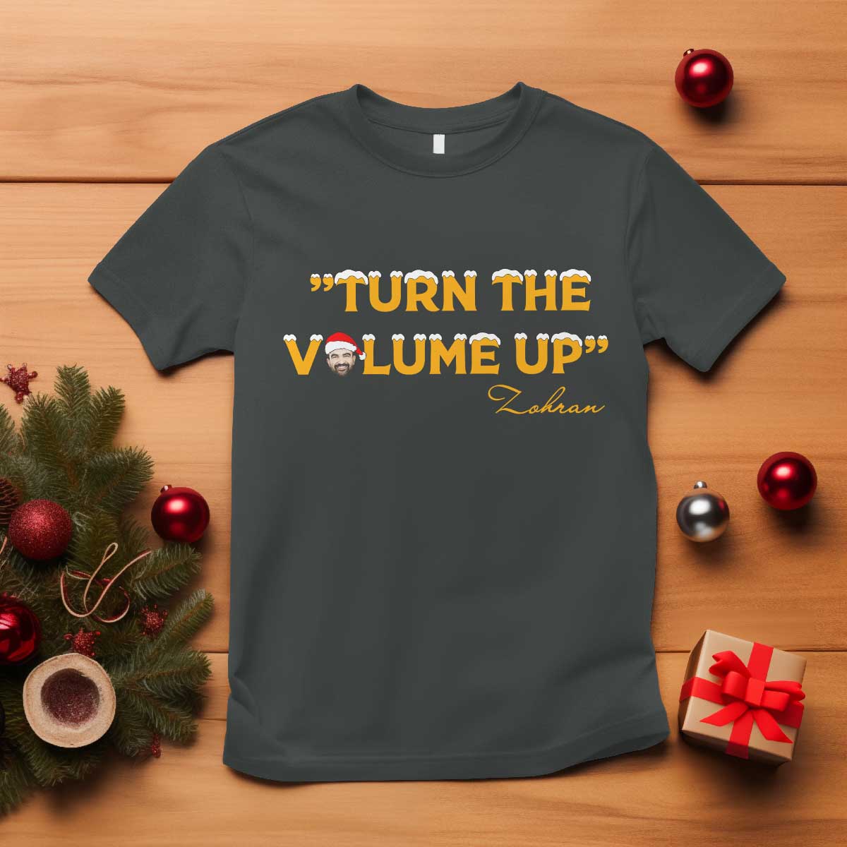 Turn The Volume Up T Shirt Zohran Mamdani Christmas TS14 Dark Heather Print Your Wear