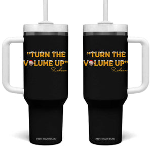 Turn The Volume Up Tumbler With Handle Zohran Mamdani Christmas - Print Your Wear