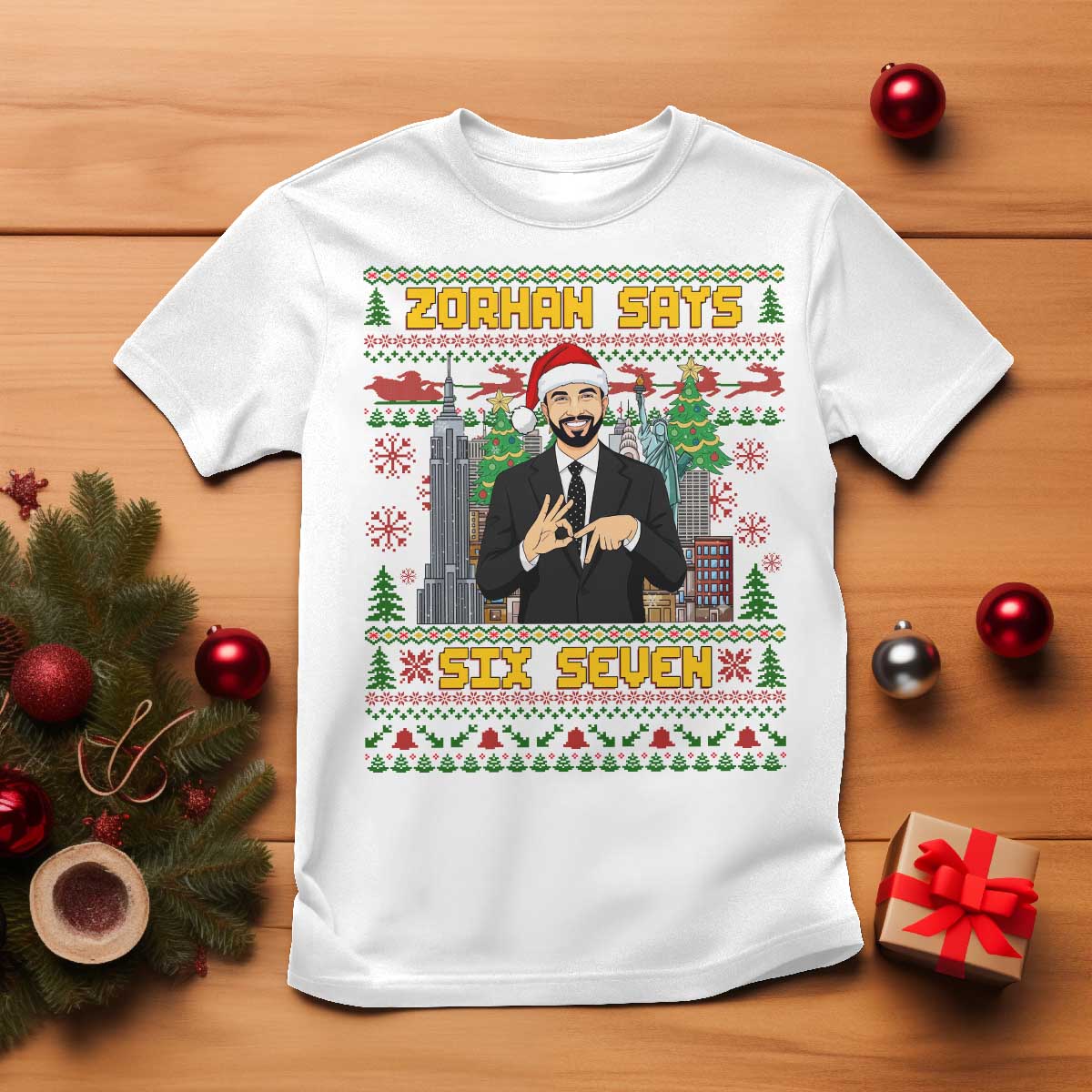 67 Six Seven Zohran Mamdani Christmas T Shirt Progressive Democrats TS14 White Print Your Wear