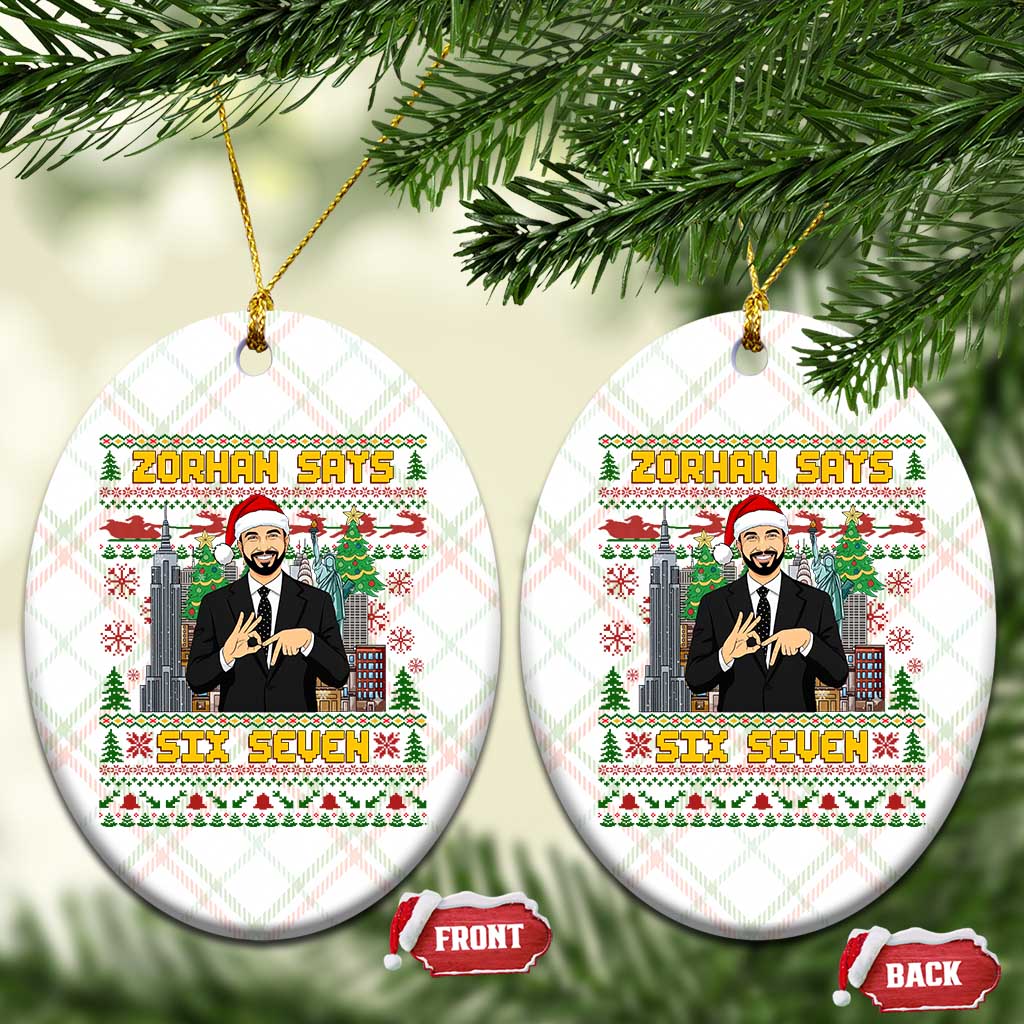 67 Six Seven Zohran Mamdani Christmas Ceramic Ornament Progressive Democrats - Print Your Wear