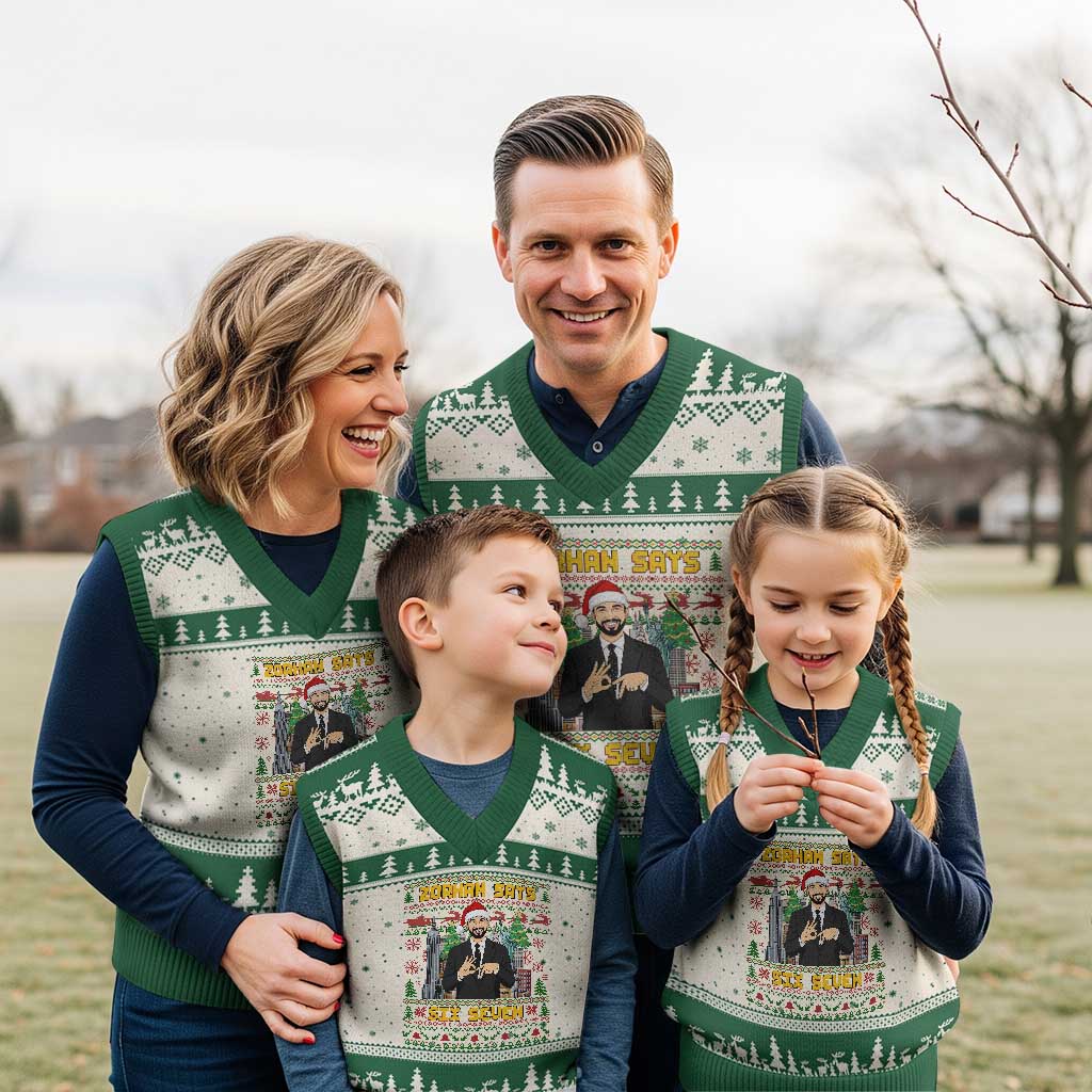 67 Six Seven Zohran Mamdani Xmas V-Neck Knit Sweater Vest Progressive Democrats TS14 Beige Green Print Your Wear