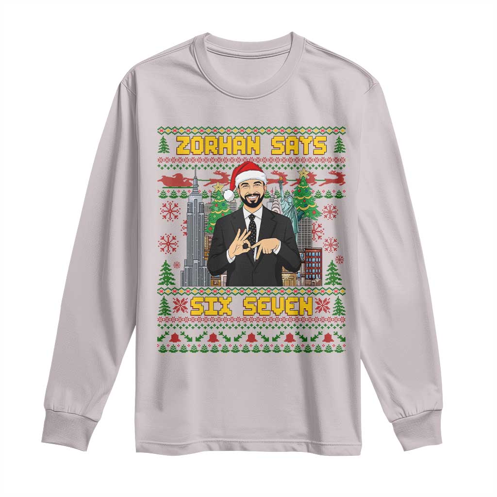 67 Six Seven Zohran Mamdani Christmas Long Sleeve Shirt Progressive Democrats TS14 Ice Gray Print Your Wear