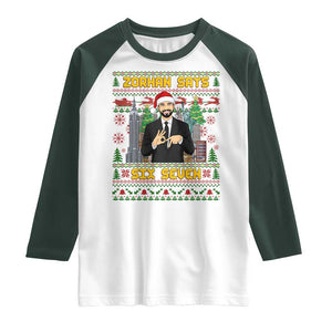 67 Six Seven Zohran Mamdani Christmas Raglan Shirt Progressive Democrats TS14 White Dark Forest Green Print Your Wear