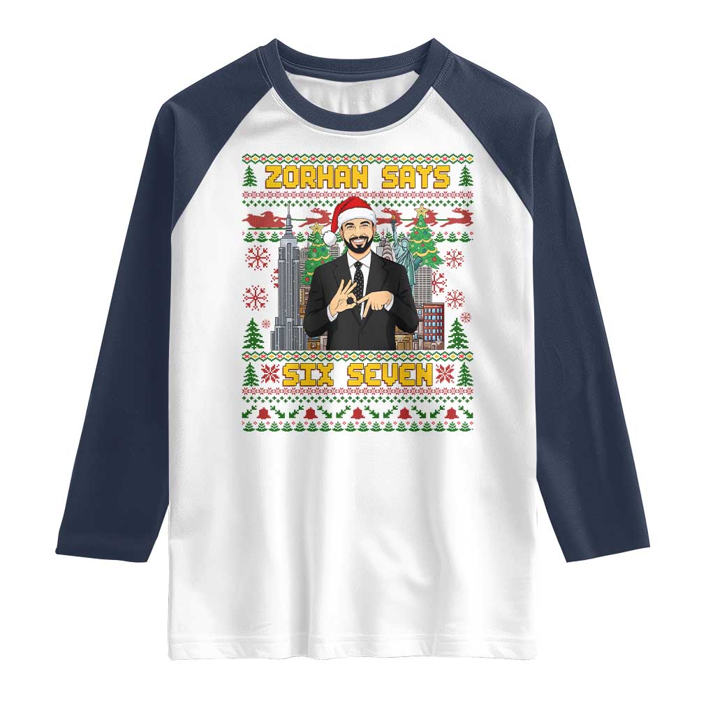 67 Six Seven Zohran Mamdani Christmas Raglan Shirt Progressive Democrats TS14 White Navy Print Your Wear