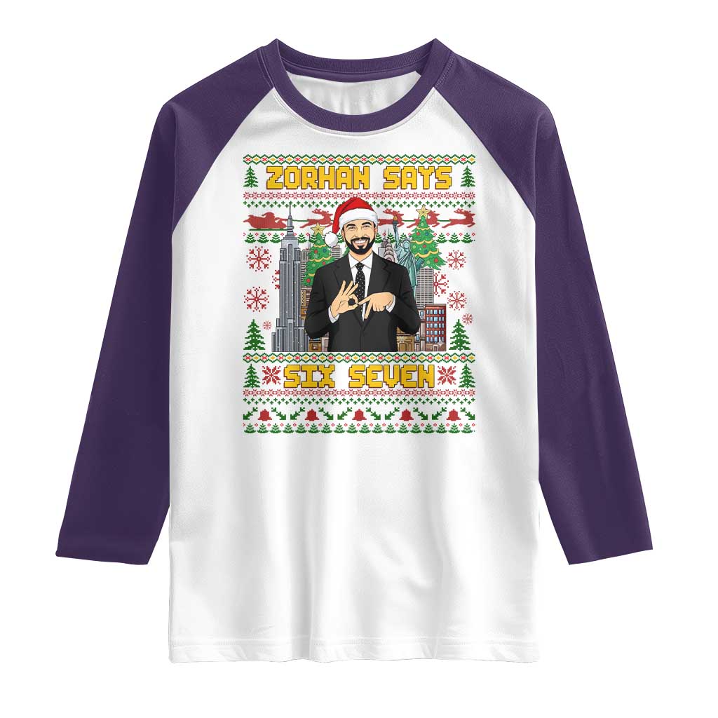 67 Six Seven Zohran Mamdani Christmas Raglan Shirt Progressive Democrats TS14 White Purple Print Your Wear
