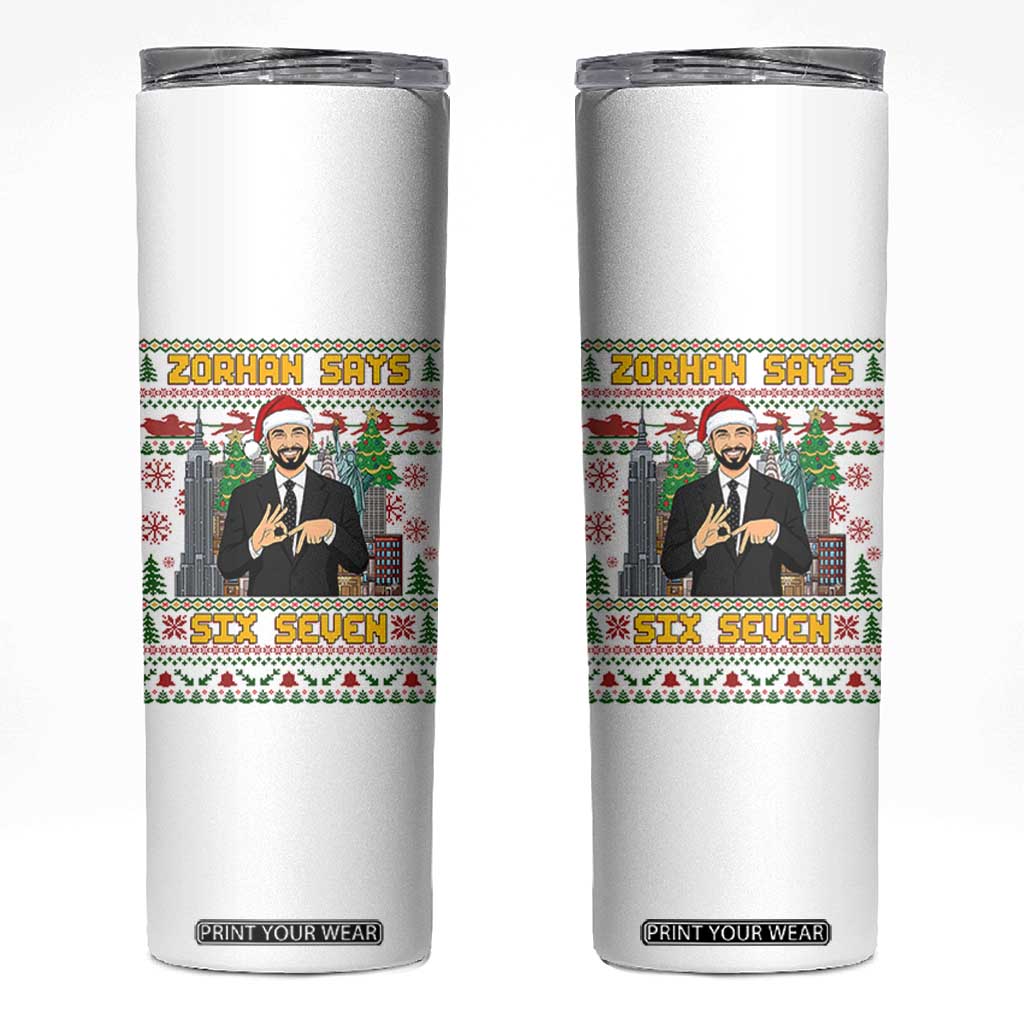 67 Six Seven Zohran Mamdani Christmas Skinny Tumbler Progressive Democrats - Print Your Wear