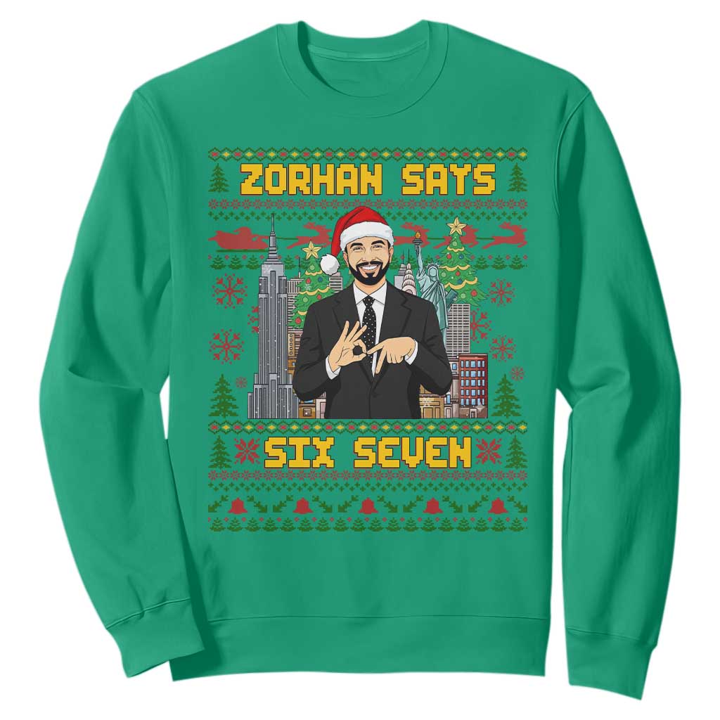 67 Six Seven Zohran Mamdani Christmas Sweatshirt Progressive Democrats TS14 Irish Green Print Your Wear